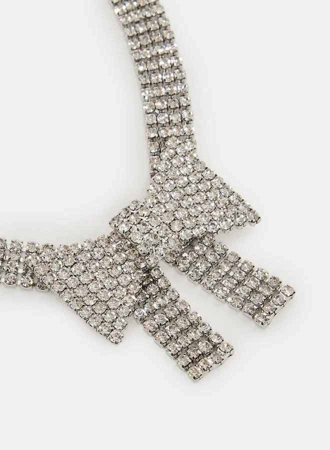 Styli Sparkling Silver Bow Choker
